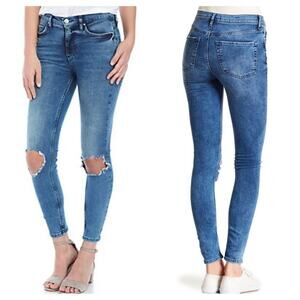 NEW Free People High Rise Busted Knee Skinny Jean Turquoise